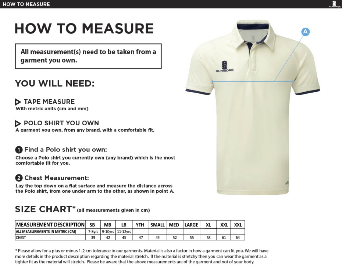 Junior Dual Cricket Shirt Short Sleeve - Size Guide