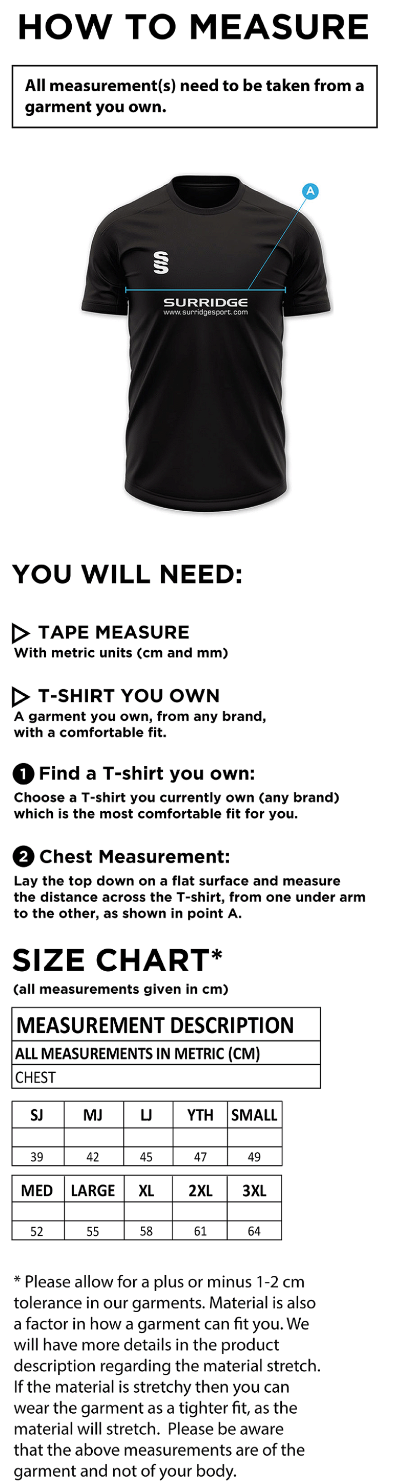 Impact T-Shirt : Black - Size Guide