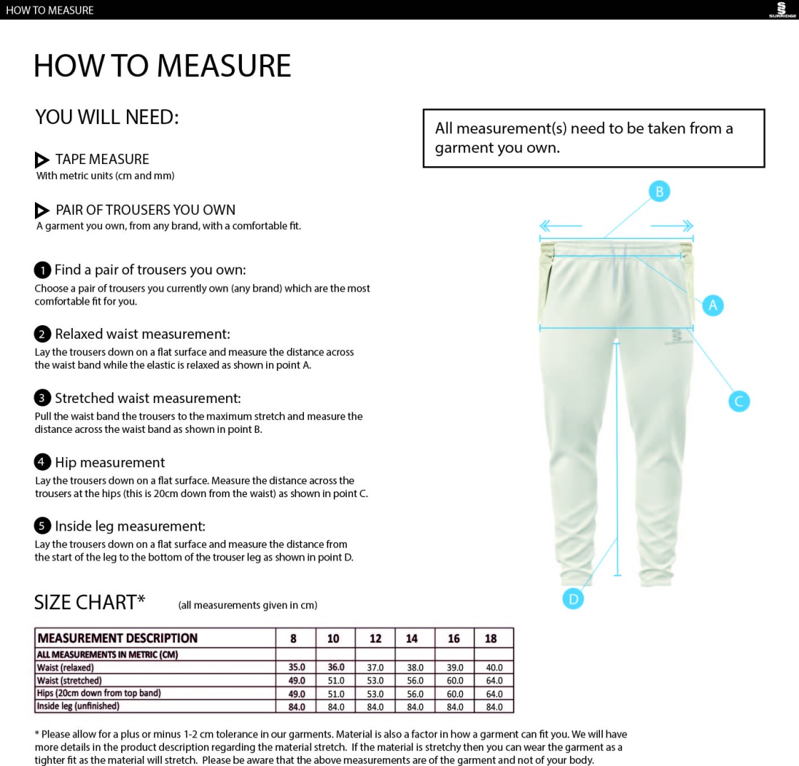 Women's Ergo Playing Pant - Size Guide