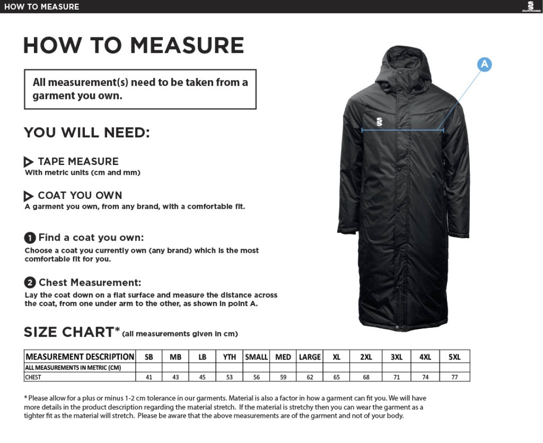 Women's/Junior - Full Length Sub Coat - Size Guide