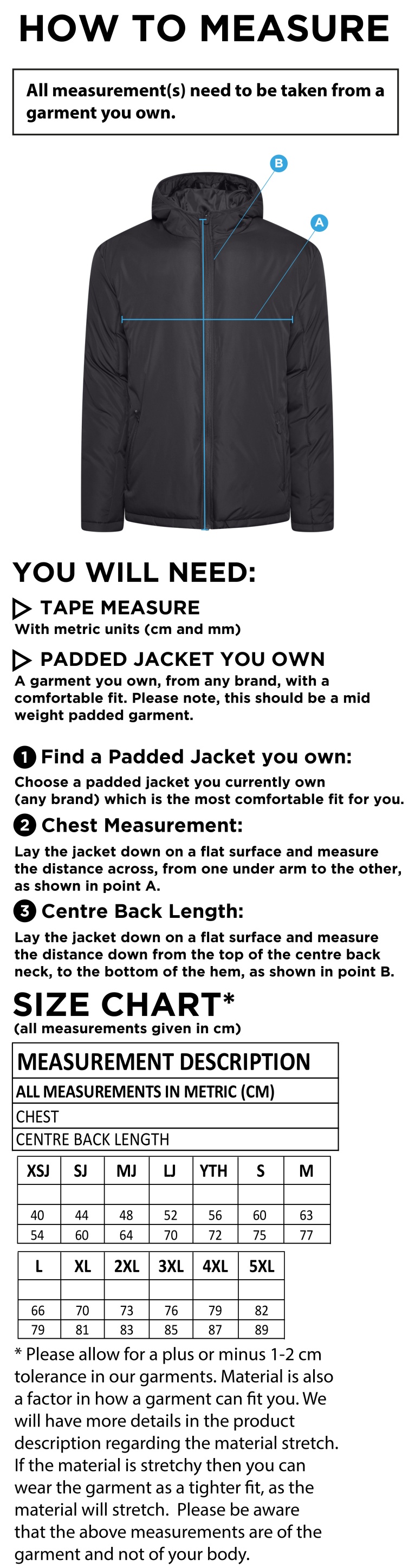 Ct Padded Jacket : Black - Size Guide