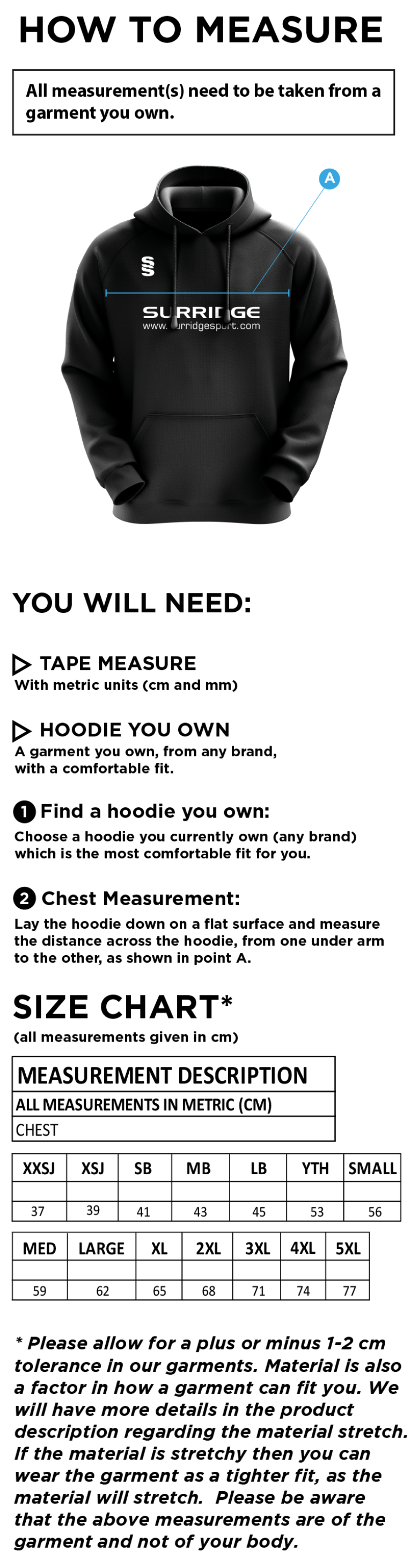 Women's/Junior - Fuse Hoody : Black / White - Size Guide