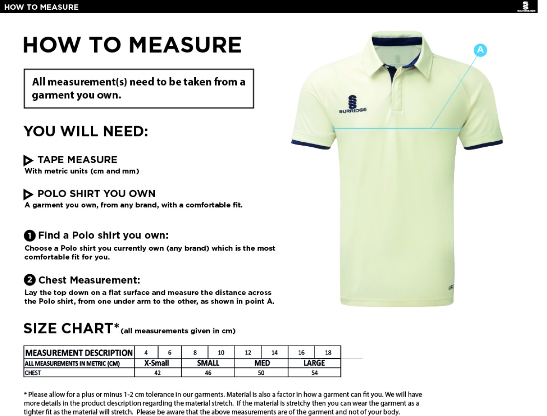 Women's Dual Cricket Shirt Short Sleeve - Size Guide