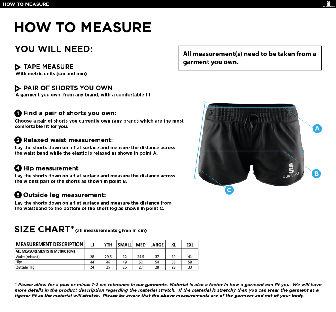 Women's/Junior - Dual Active Short : Black - Size Guide