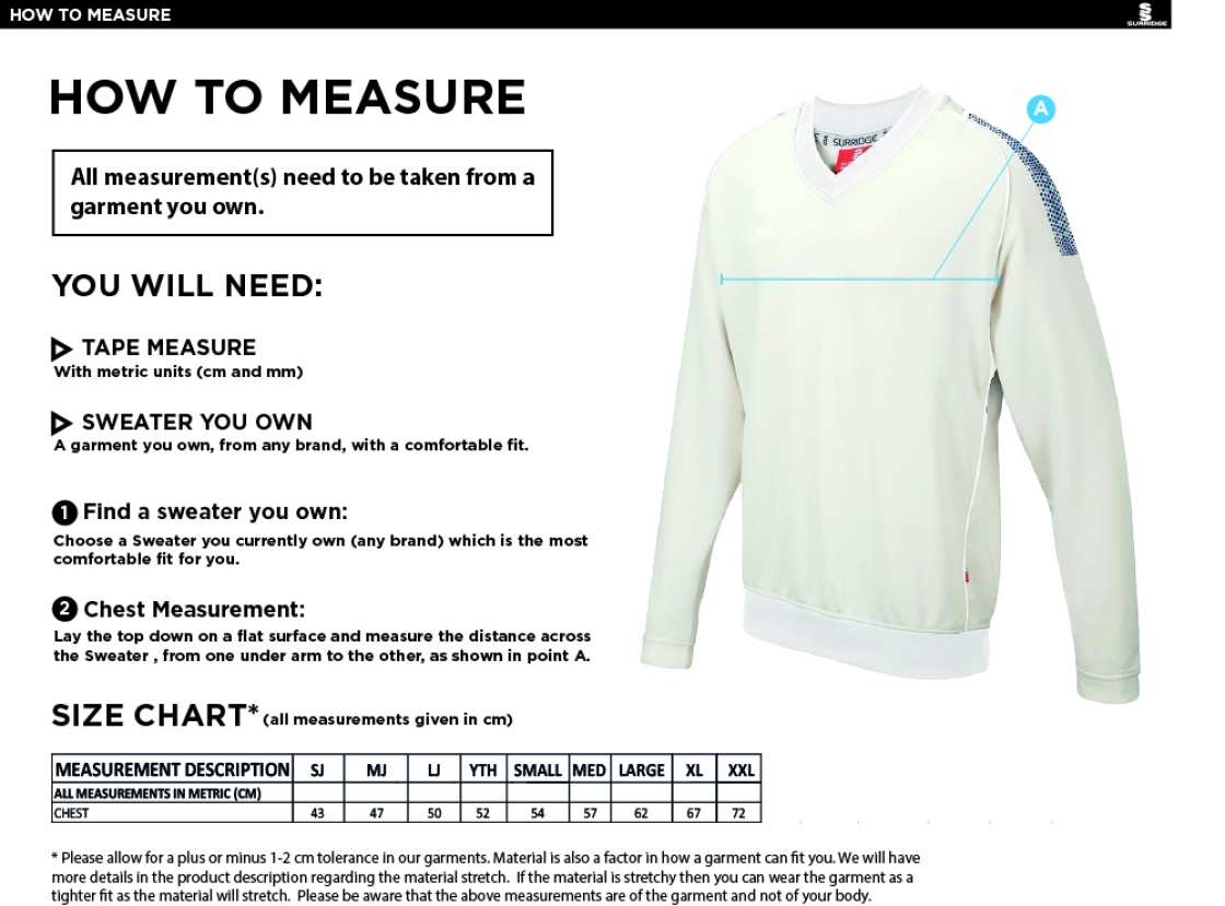 Junior Dual Long Sleeve Sweater - Size Guide