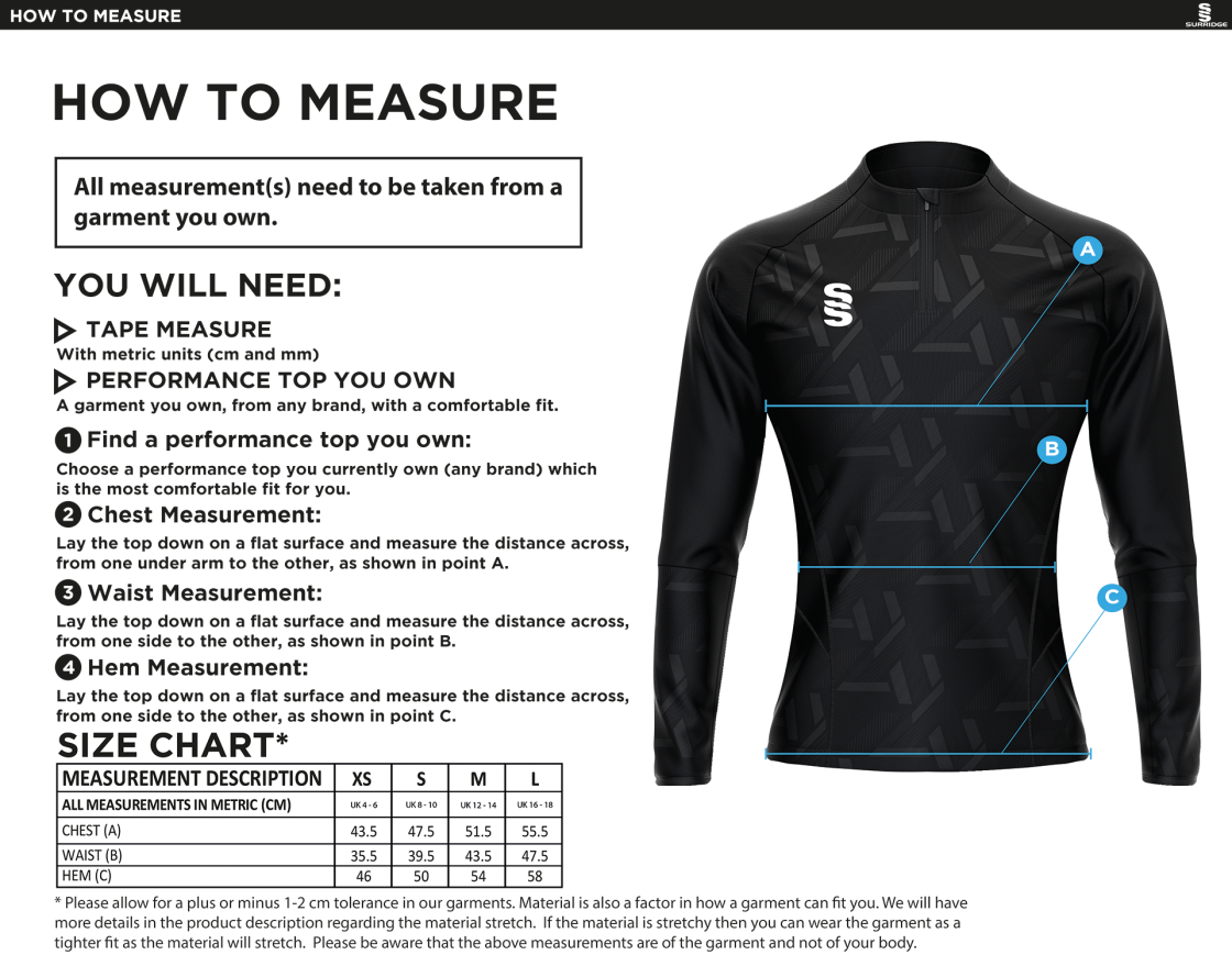 Impact Lightweight1/4 Zip Performance Top - Women's Fit : Black - Size Guide