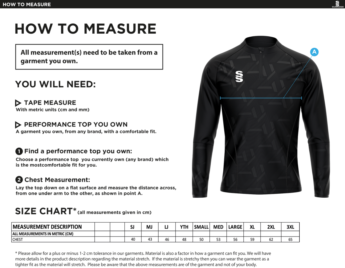 Impact Lightweight 1/4 Zip Performance Top : Black - Size Guide