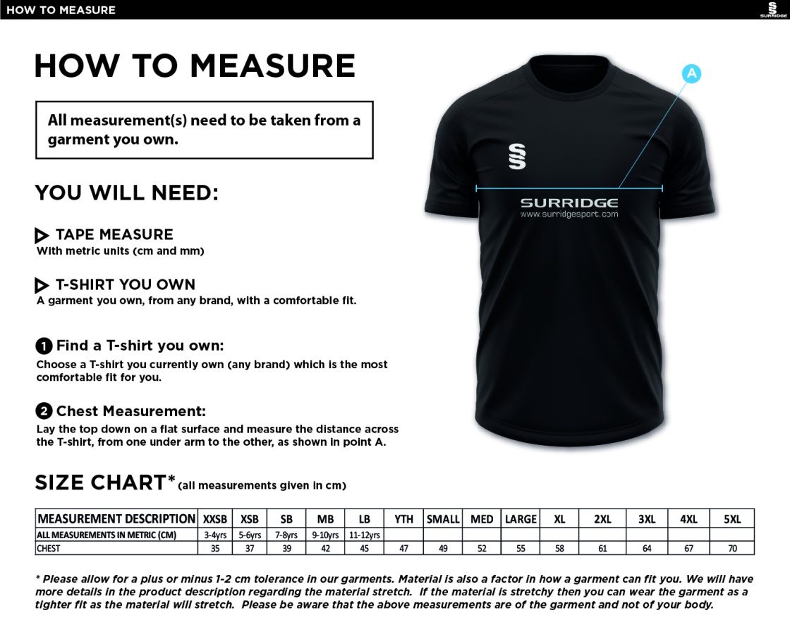 Junior Dual Games Shirt : Black - Size Guide