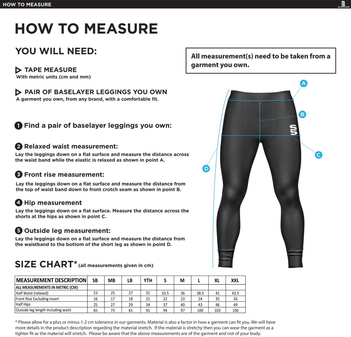 Women's/Junior - Dual Baselayer Legging : Navy - Size Guide