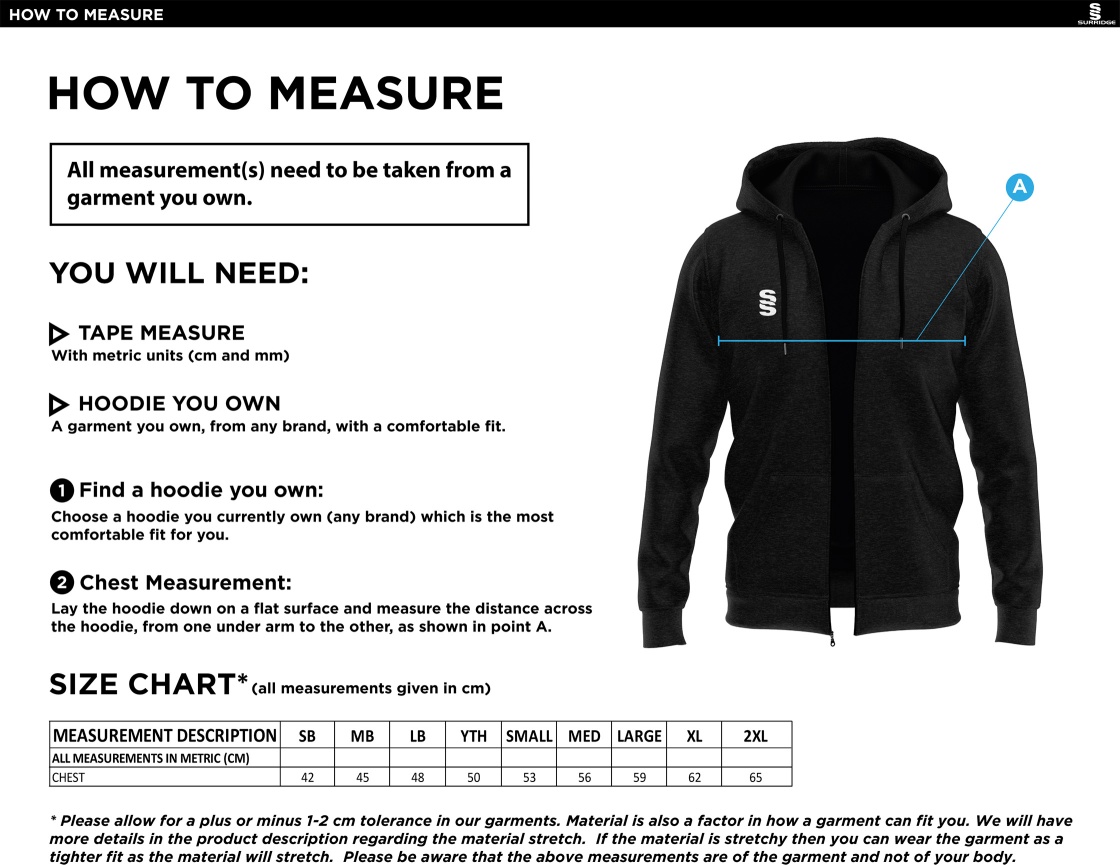 Junior Dual Full Zip Hoody : Black - Size Guide