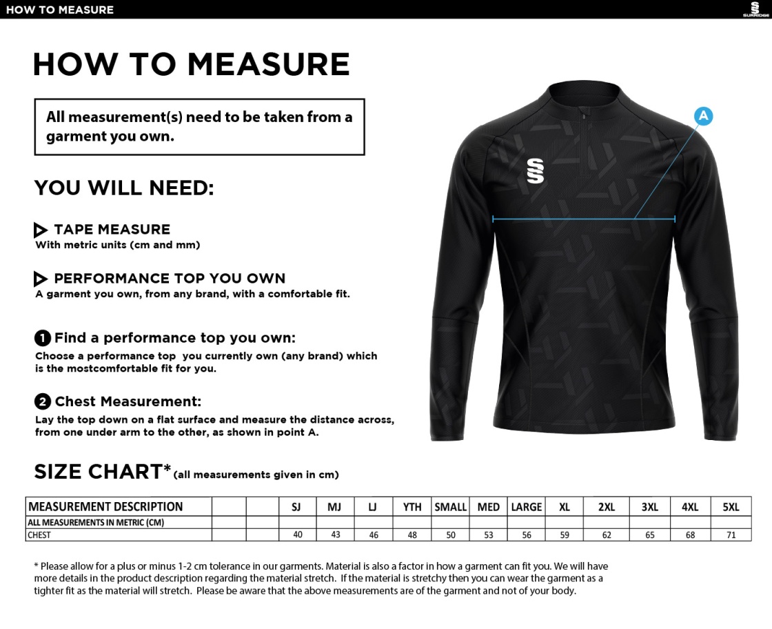 Impact Lightweight 1/4 Zip Performance Top : Black - Size Guide