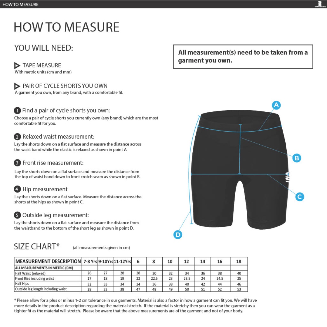 Women's/Junior - DUAL CYCLING SHORT : Black - Size Guide