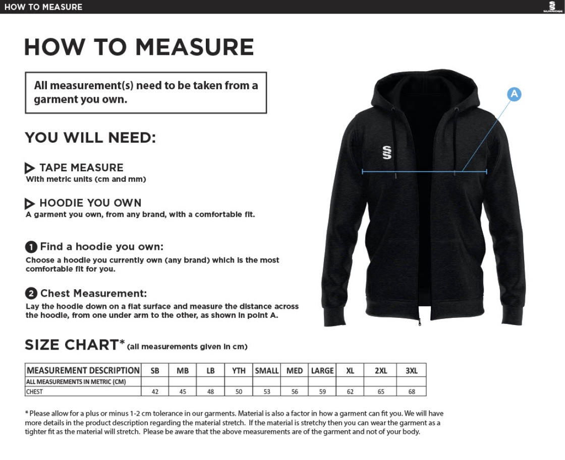 Dual Full Zip Hoody : Black - Size Guide