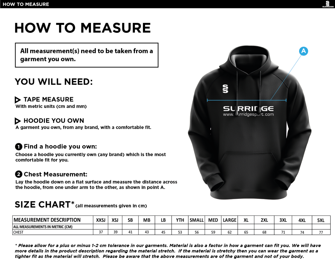 Women's/Junior - Fuse Hoody : Black / White - Size Guide